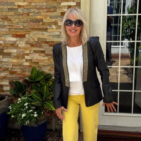 Vintage Pierre Balmain Black Leather Studded Jacket, Sz 40 - Picture 11 of 12